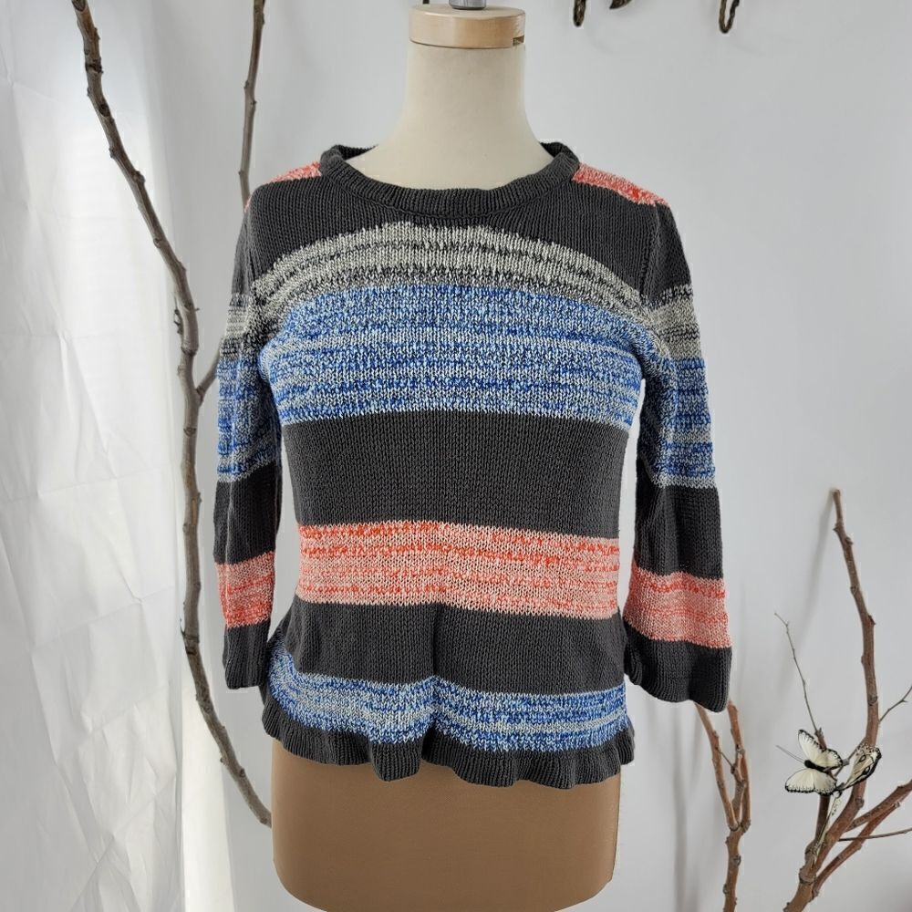 Royal Robbins cropped 3/4 sleeve striped sweater